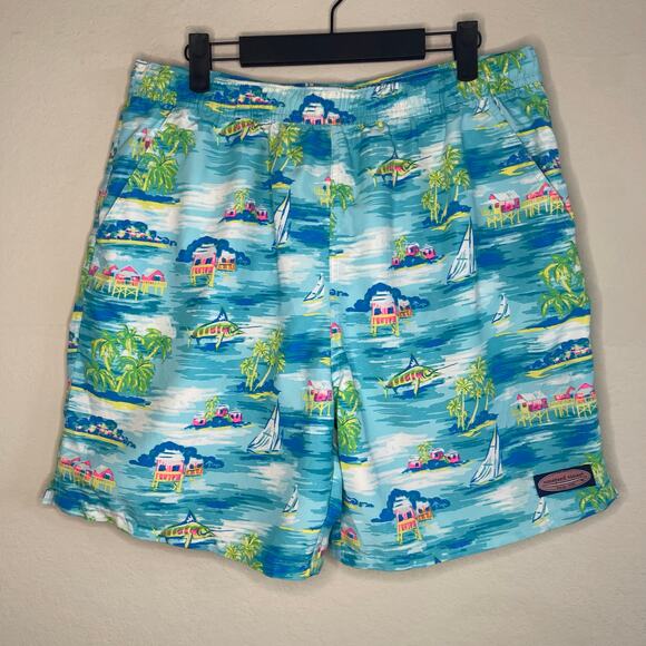 Vineyard Vines Men’s Sailboat & Swordfish Blue 7” Swim Trunks - L - Picture 1 of 3